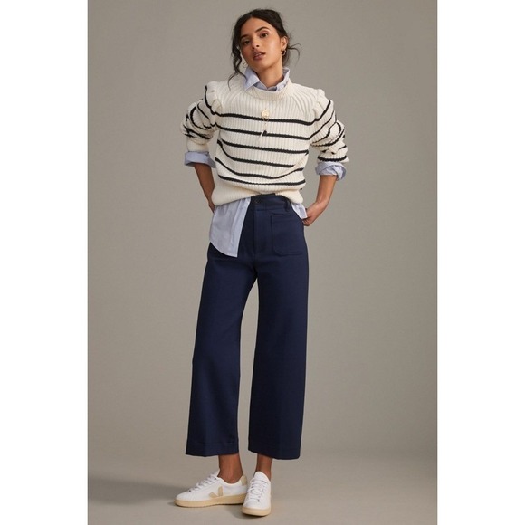 Maeve Pants - Maeve‎ x Anthropologie The Colette Ponte Pants Navy Blue Wide Leg Crop Size 29